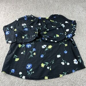 ANA A New Approach Floral Blouse Black XXL Button Up Long Sleeve Top Peasant‎